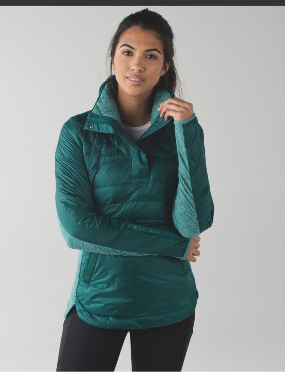 lululemon Down for a Run Quilted Pullover Jacket Forage Teal Green Size 8 EUC